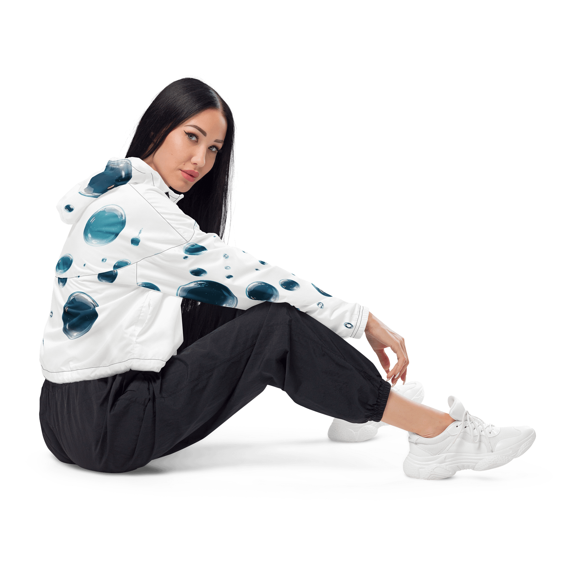 Reflective Blue Bubbles Women's Cropped Windbreaker product image (1)