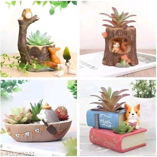 Combo of 4 - Owl on Tree, Cat Book, Boat Penguin, and Trunk Squirrel for Garden, Miniature Garden, Home Décor and Gifts. product image (1)