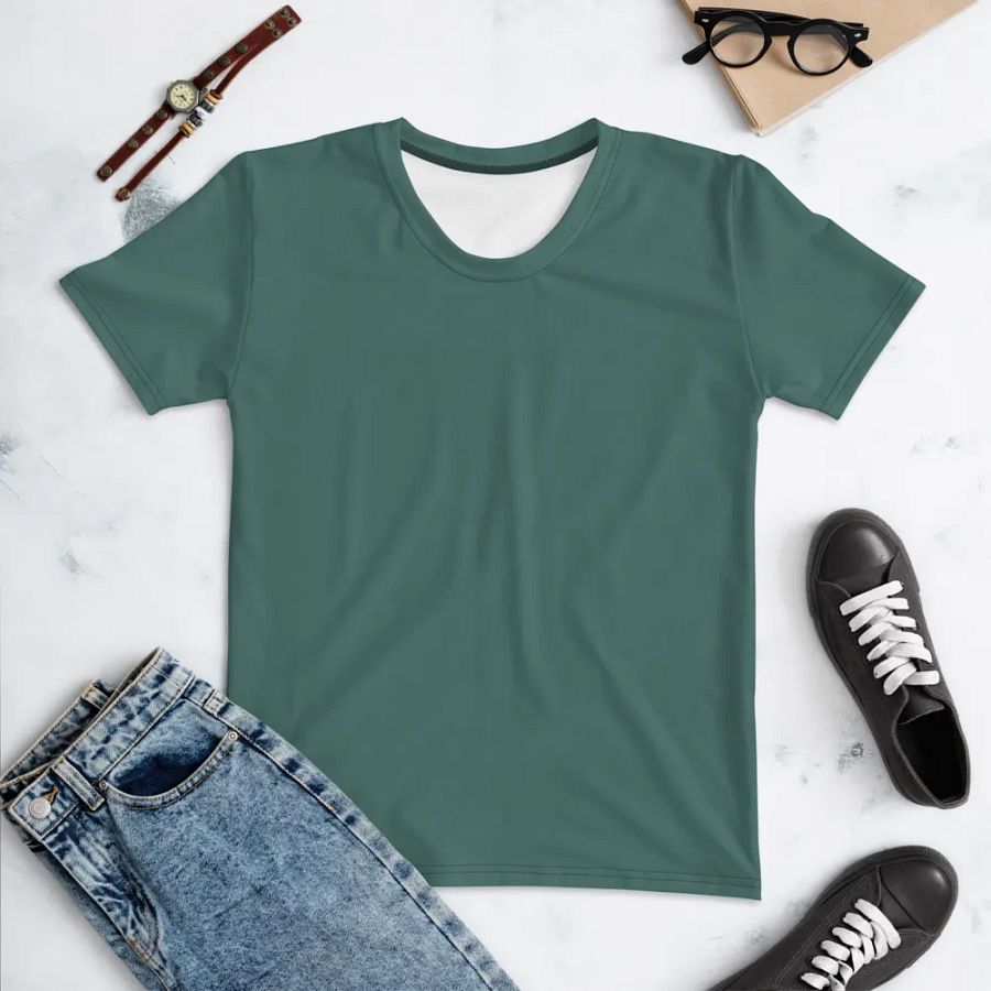 Plain Medium Dark Green Soft Summer Women's Crewneck Polyester Heavyweight Premium T-Shirt by Treasure Pie product image (1)