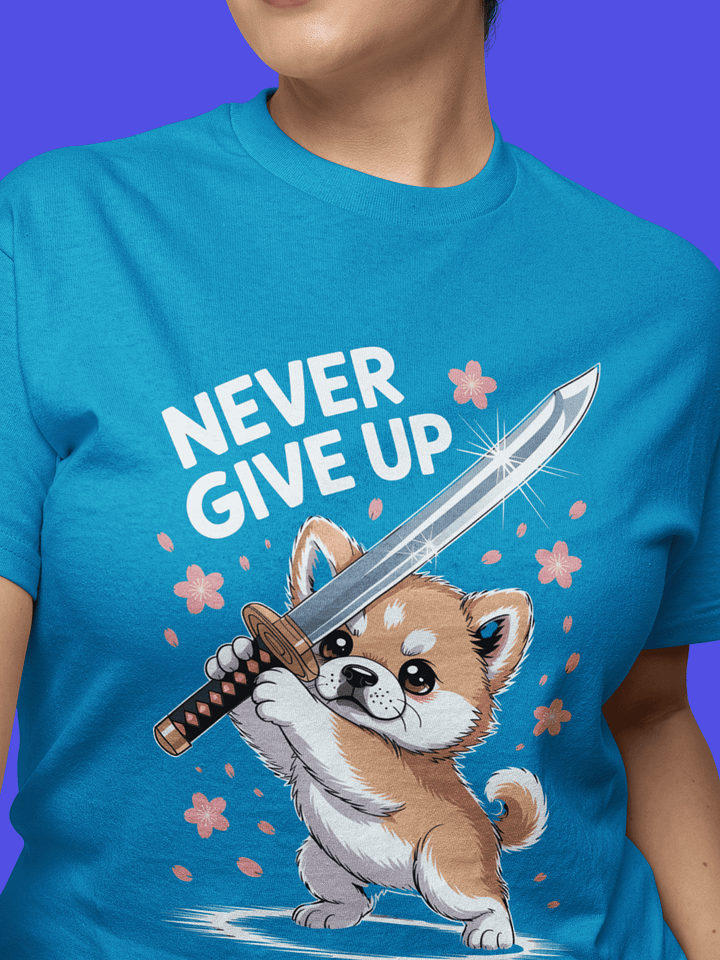 "Never Give Up" Warrior Pup T-Shirt | Japanese Anime Style Motivational Tee product image (1)