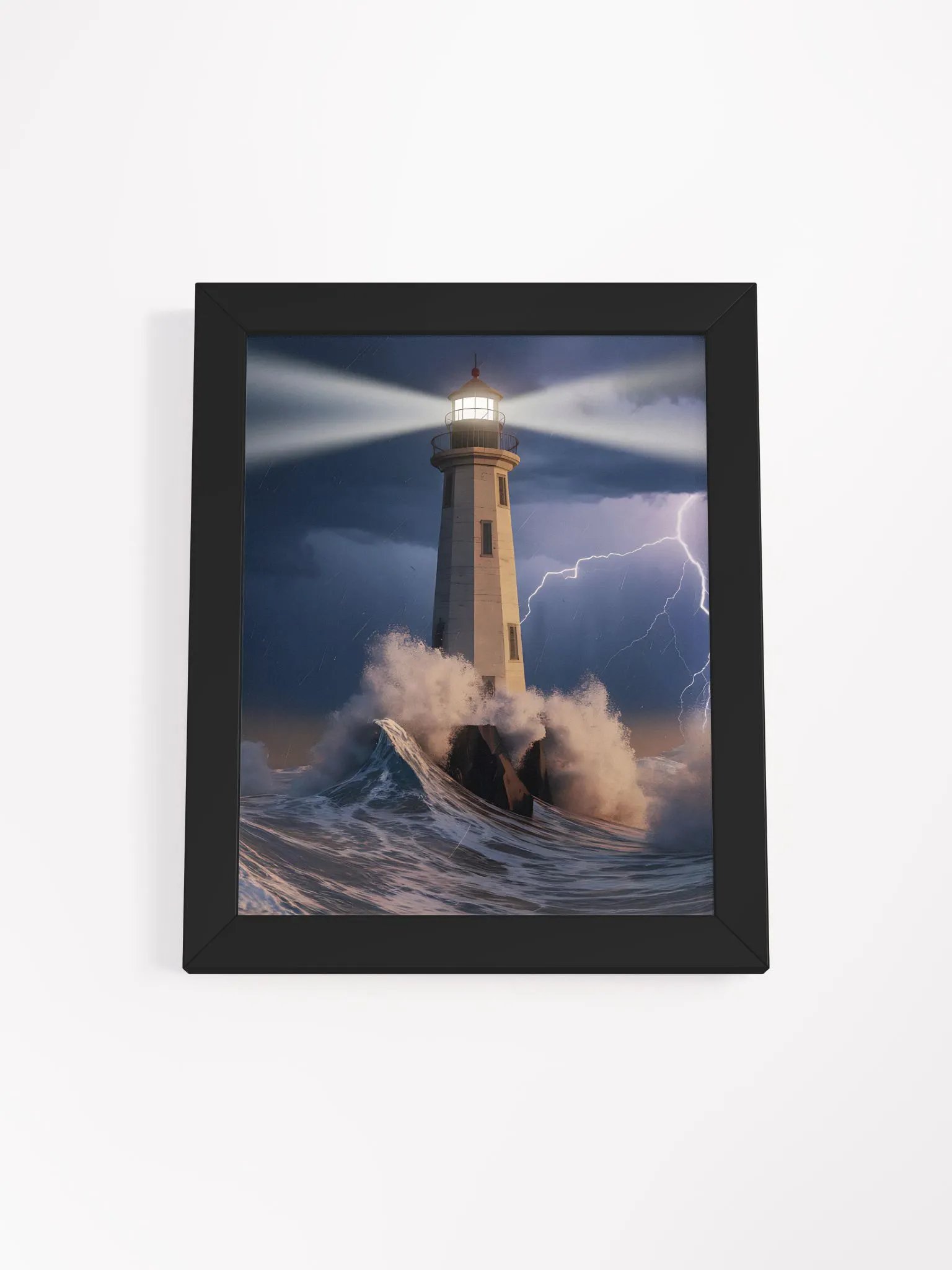 Stormy Lighthouse Framed Wall Art - Dramatic Coastal Scene with Lightning and Waves product image (6)
