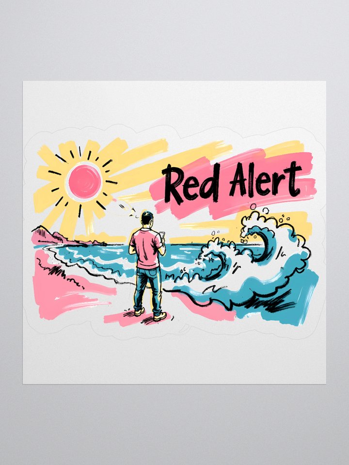 Red Alert Beach Art Print – Sunset Danger Warning Sticker product image (3)