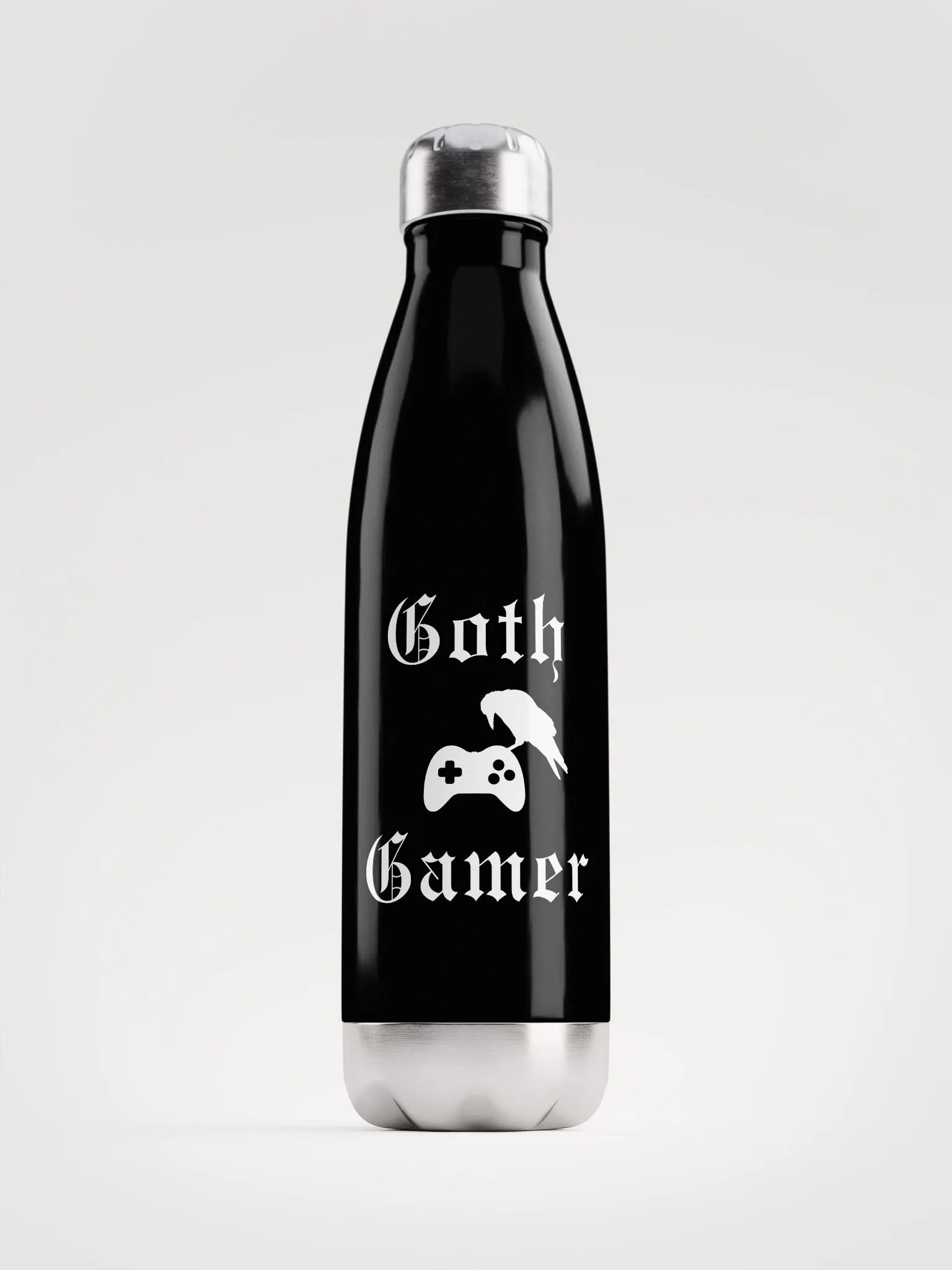 Goth Gamer Insulated Water Bottle with Crow & Controller Design product image (1)