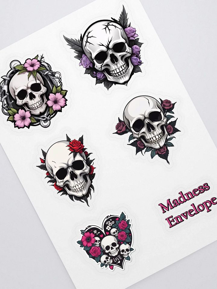 Gothic Skull With Flowers Sticker Set - Collector's Sticker Pack product image (1)