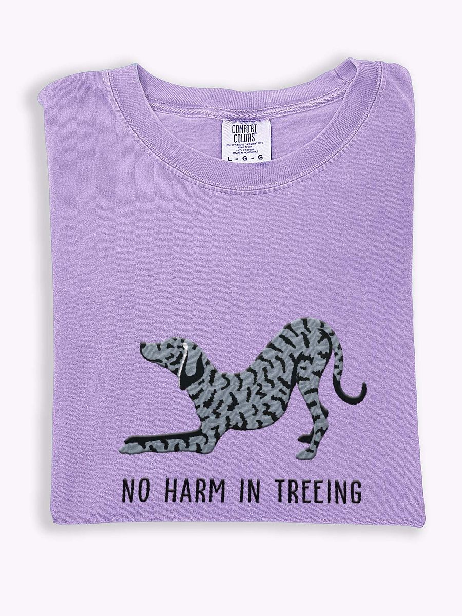 No Harm in Treeing T-Shirt(Embroidered) of a Plott Hound(Blue Brindle) product image (1)