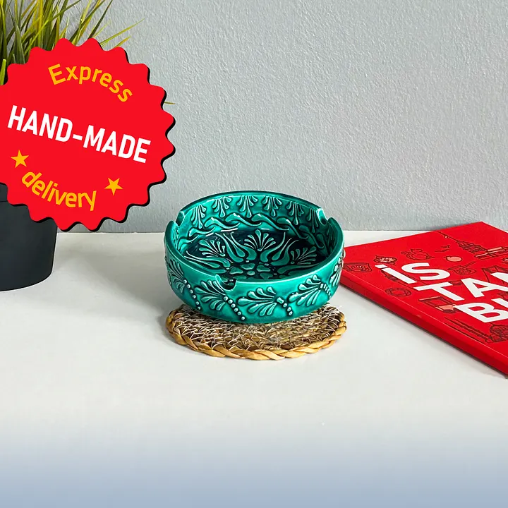 Ceramic turquoise ashtray (11 cm) — handmade pottery, handmade ceramic, home decor, handmade gift, Turkish ceramic product image (1)