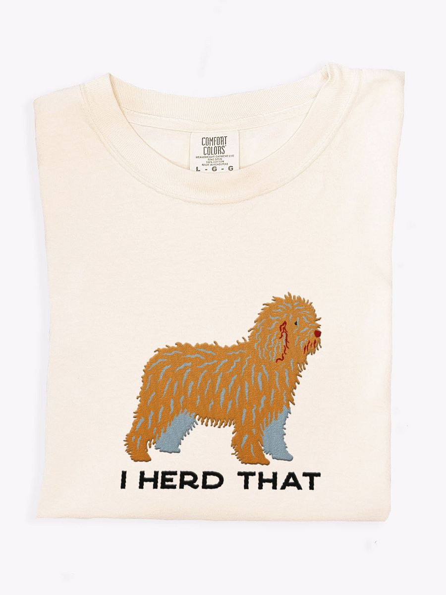 I Herd That T-Shirt(Embroidered) of a Spanish Water Dog(Tan) product image (1)
