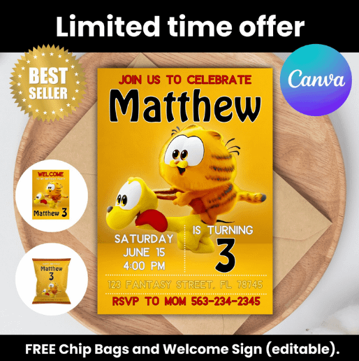 Garfield The Movie Birthday Invitation - Canva product image (1)