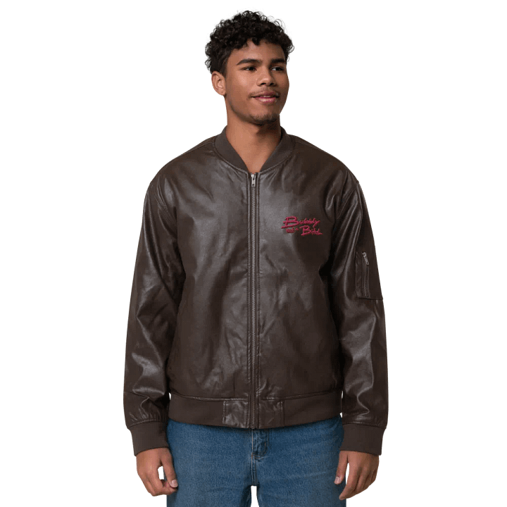 Bubbly and a B (rose shadow design) faux leather bomber jacket product image (2)
