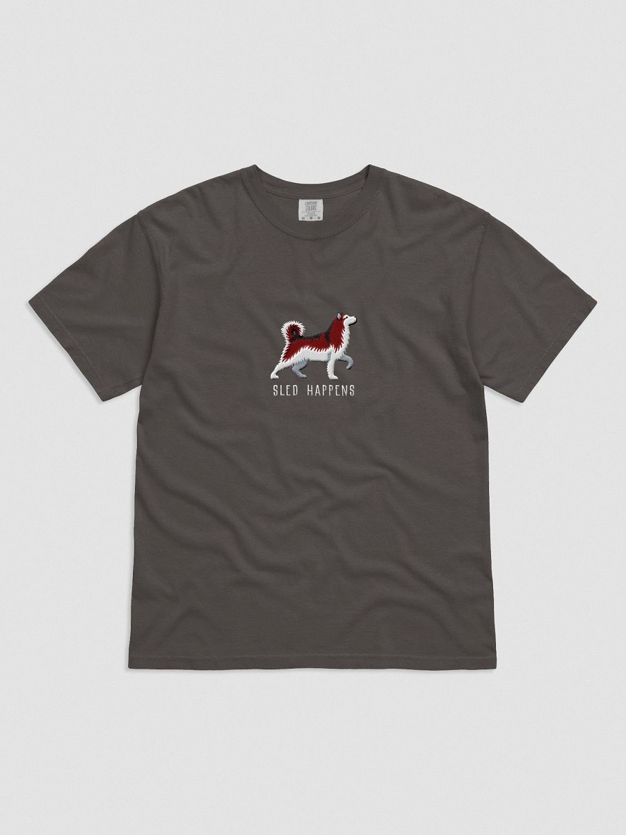 Sled Happens T-Shirt(Embroidered) of an Alaskan Malamute(Red & White) product image (6)