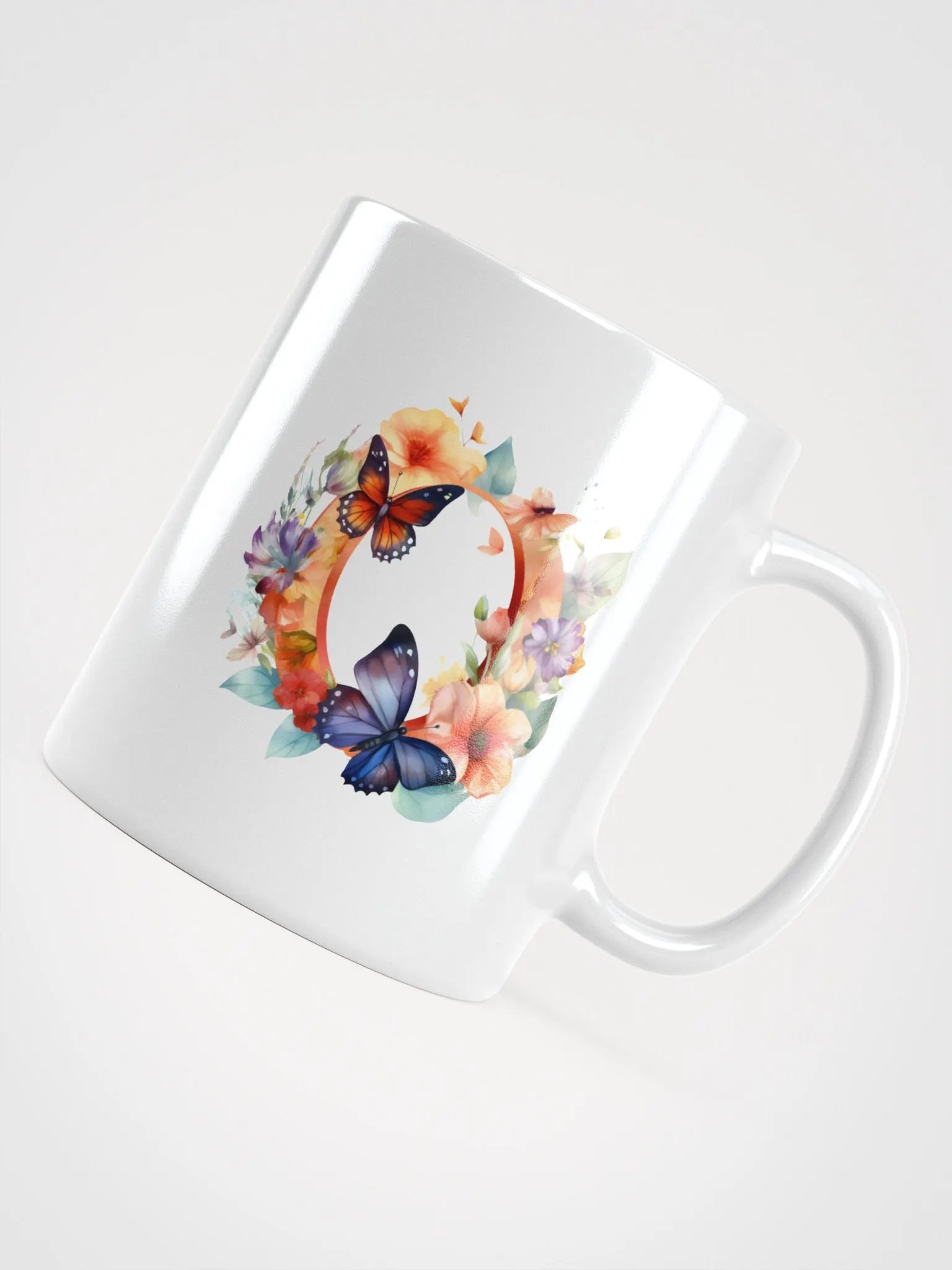 Letter O Monogram Floral Fantasy White Glossy Mug product image (11)