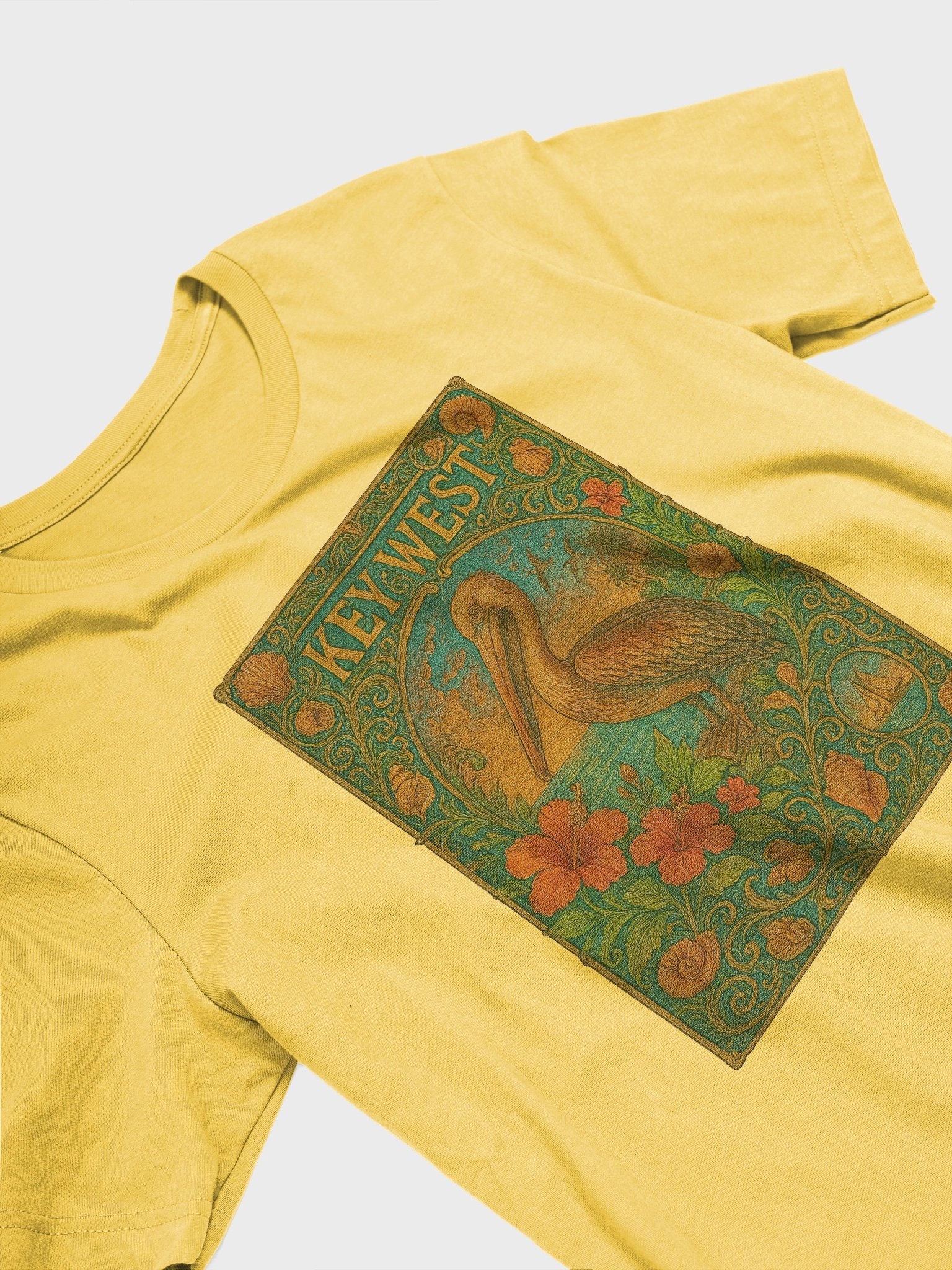 Key West Tropical T-Shirt Ultra Soft Tee with Pelican and Hibiscus product image (1)