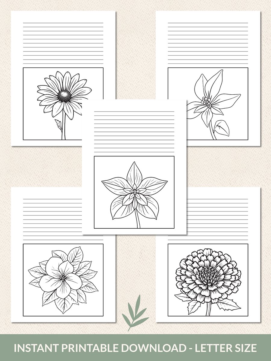 Printable 15-Page Flower Coloring Journal product image (4)