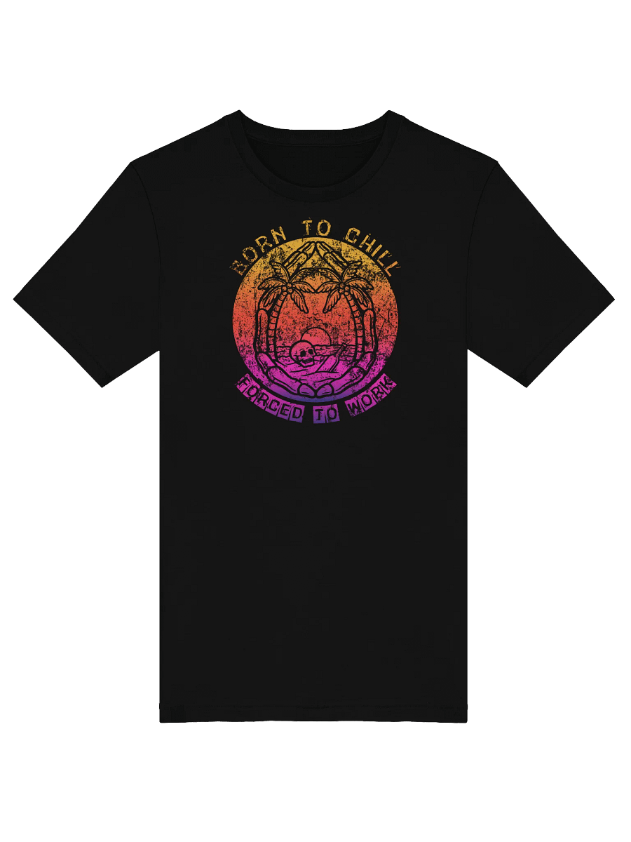 Born To Chill Forced To Work T-Shirt | Funny Work-Life Balance Tee | Retro Sunset Skull Graphic product image (5)