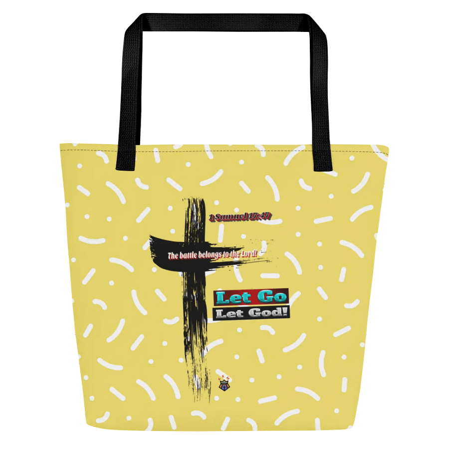 Yellow with Dots and Dashes Let Go and Let God Tote Bag with Pocket product image (1)