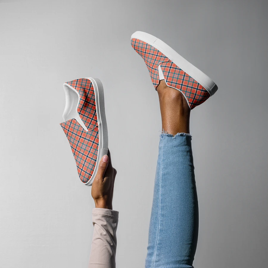 Orange Coral and Blue Plaid Women's Slip-On Shoes product image (8)