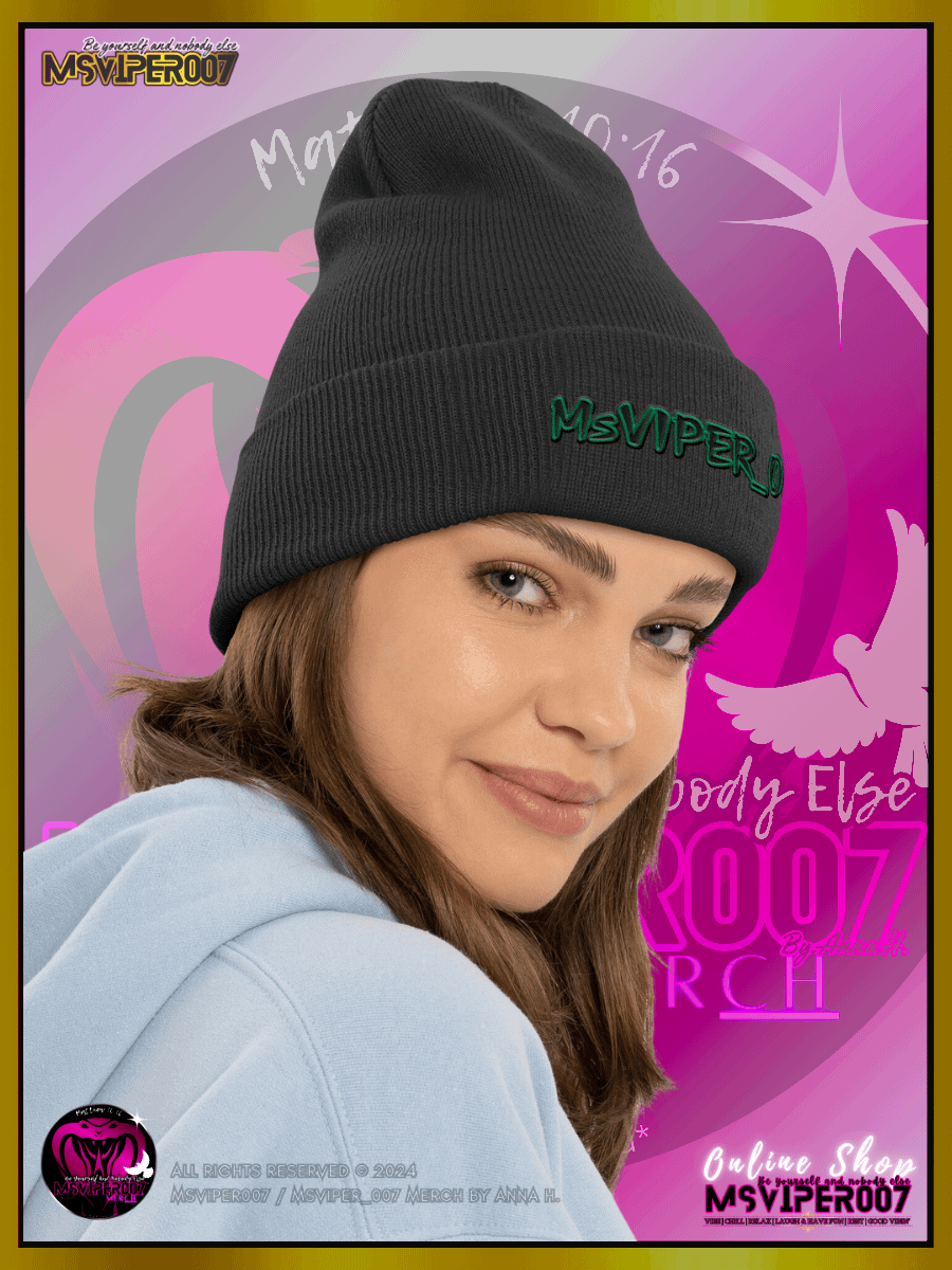Cuffed Beanie [ Embroidered Design(s) ] - "MsViper_007™ Brand [green/blk] - Support&Sport" Stylish Beanie by Anna H. product image (4)