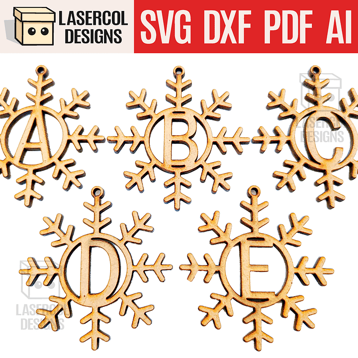 Monogram Snowflake Christmas Ornament - Laser Cut Files product image (1)