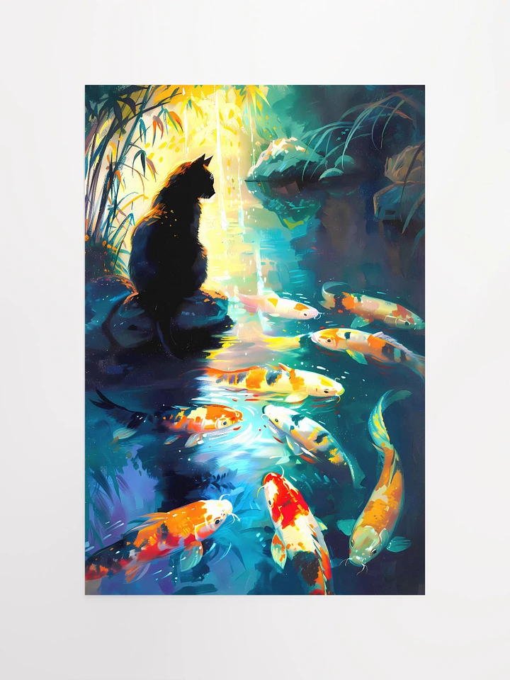 Cat Contemplating at the Koi Pond Matte Poster product image (2)
