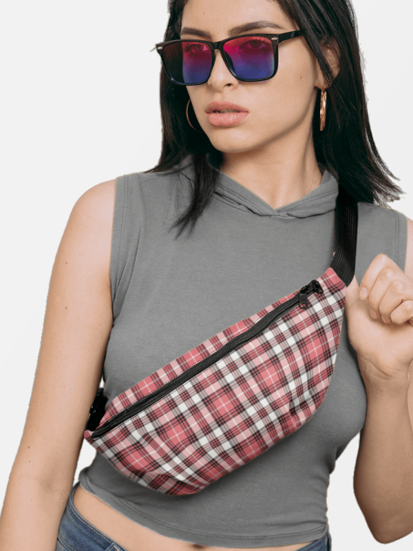 Coral Pink, Black, and White Plaid Fanny Pack product image (1)