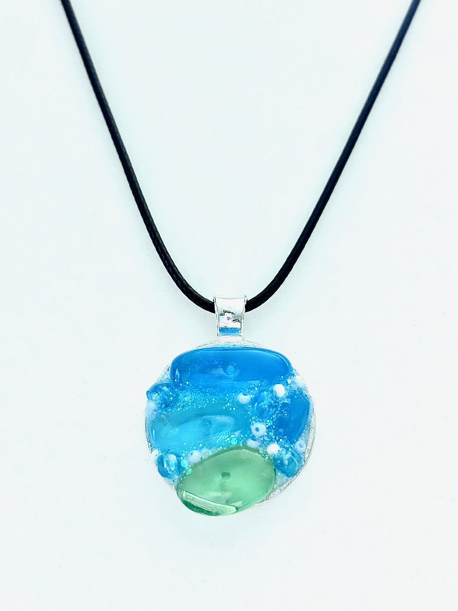 Coastal Calm Horizon Pendant Necklace | Handmade Glass Art Jewelry | Monique Faella Designs™ | MFD-00207 product image (4)