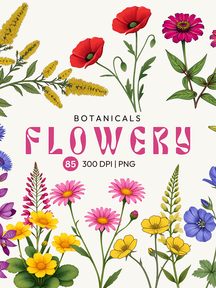 Botanical Wild Flowers Bundle | SVG, AI, PNG Clipart | Floral Designs Like on Etsy – Buy Direct & Save product image (1)