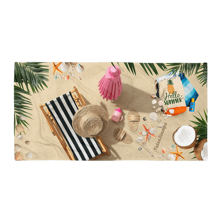 Hello Summer Beach Towel – Tropical Sand, Palm Leaves & Coastal Vibes product image (1)