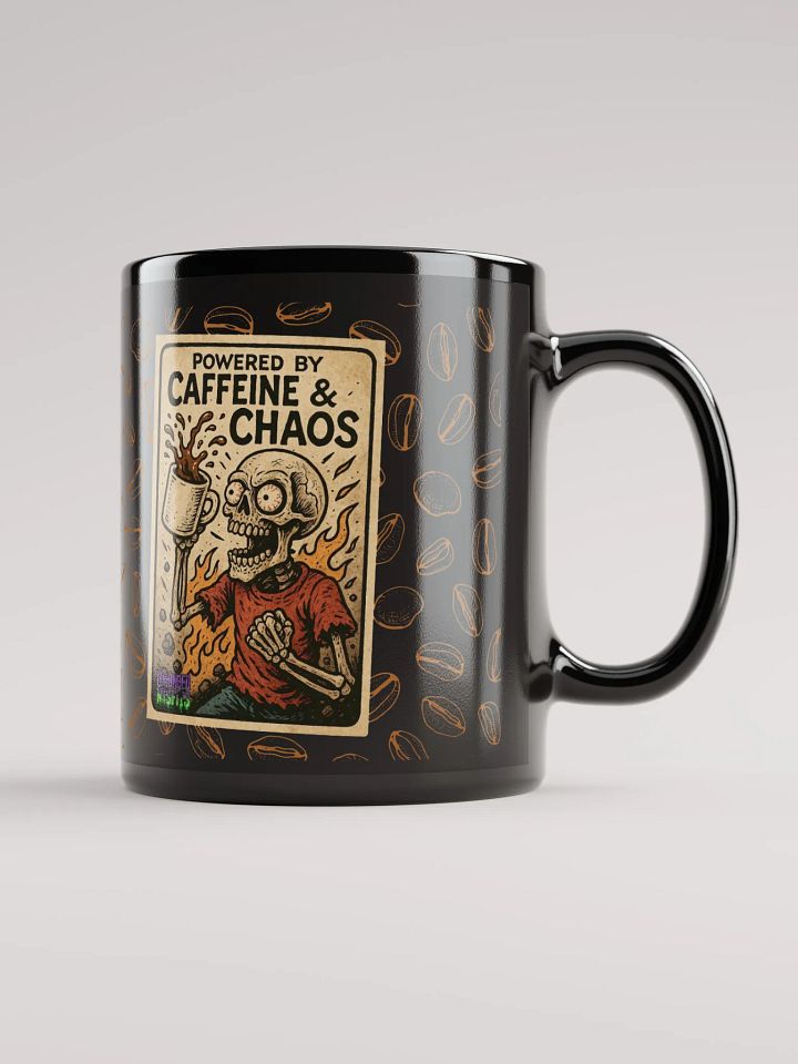 Powered by Caffeine & Chaos - Black Glossy Mug product image (1)