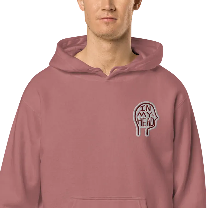 In My Head (L.C. maroon bubble design) embroidered pigment hoodie product image (1)