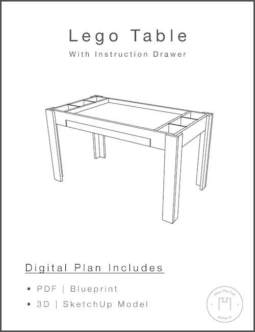 Kids Lego Table With Storage - Woodworking Project Plan and 3D SketchUp Model product image (1)