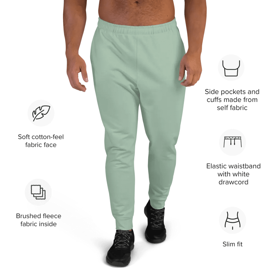 Plain Light Sage Green Soft Summer Recycled Polyester Premium Men's Joggers by Treasure Pie product image (9)