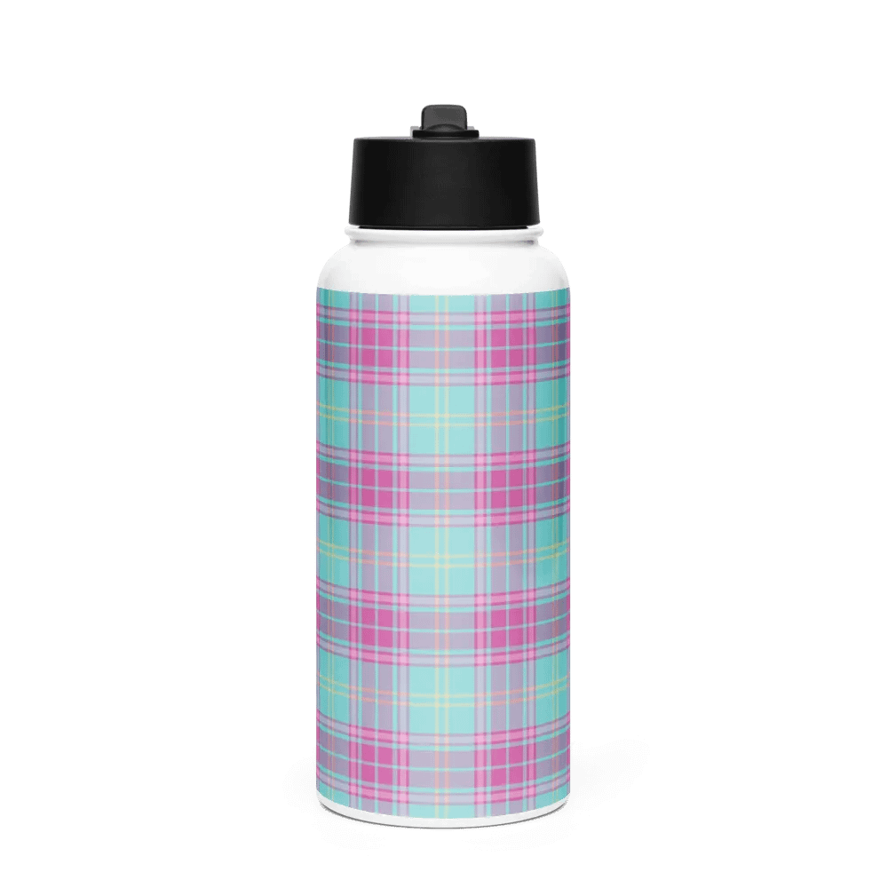 Hot Pink and Aqua Plaid Water Bottle product image (4)