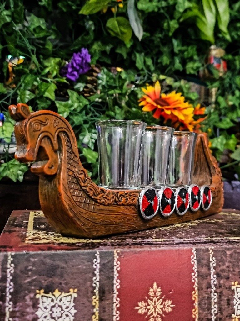 The Armored Kingdom Dragon Ship Holder with 3 Shot Glasses-Mythical Design-Dragon Build product image (1)
