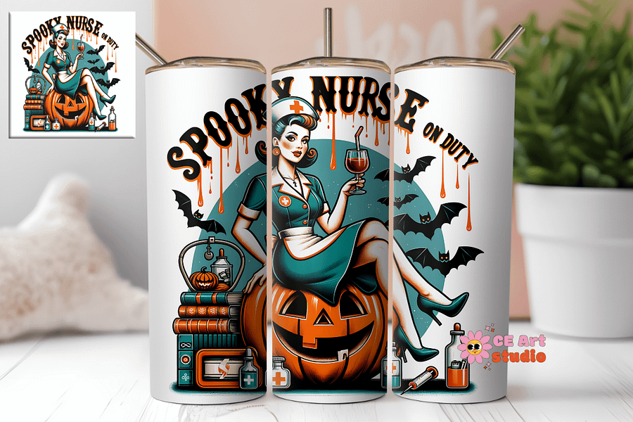 Spooky Nurse Tumbler Wrap PNG product image (1)