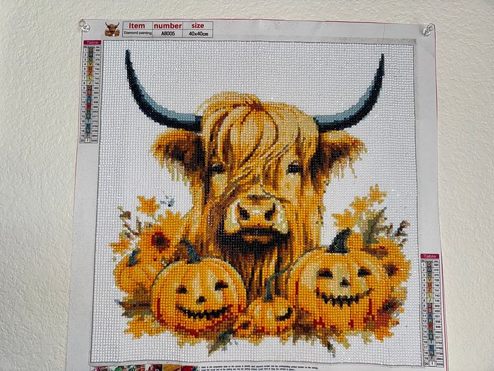 Hyland Cow with Pumpkins Full Drill Diamond Painting product image (1)