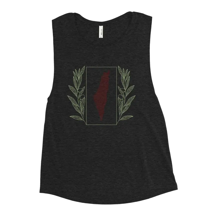 Olive Palestine Design Fitted Flowy Muscle Tank product image (17)