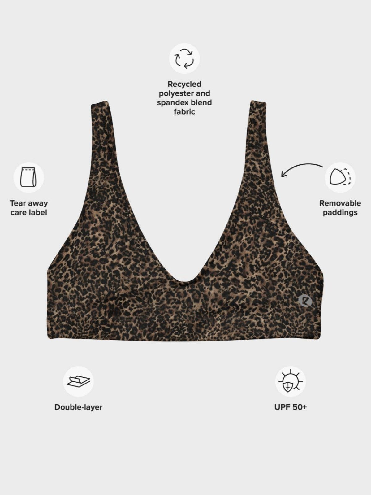 Recycled Padded String Bikini Top "Chic Dark Brown Leopard" Printed product image (3)