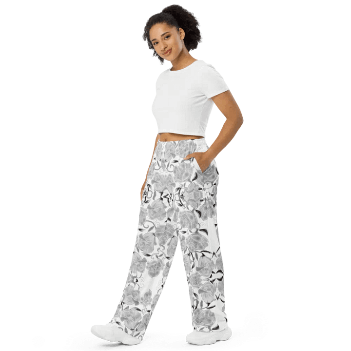 Gray Roses on White Wideleg Pants product image (2)
