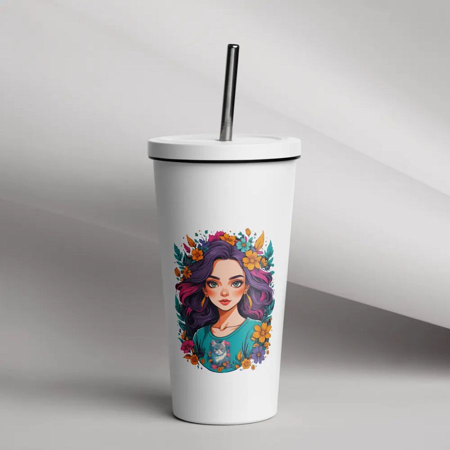 Bloomcore Flower Girl 20 oz Tumbler Cup - White - Insulated Tumbler with a Straw - v2 product image (12)