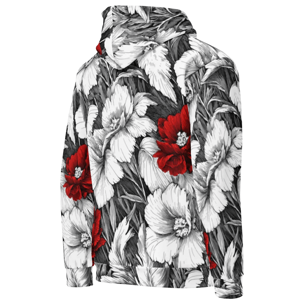 Bold Red Floral Pattern III Black Hoodie product image (5)