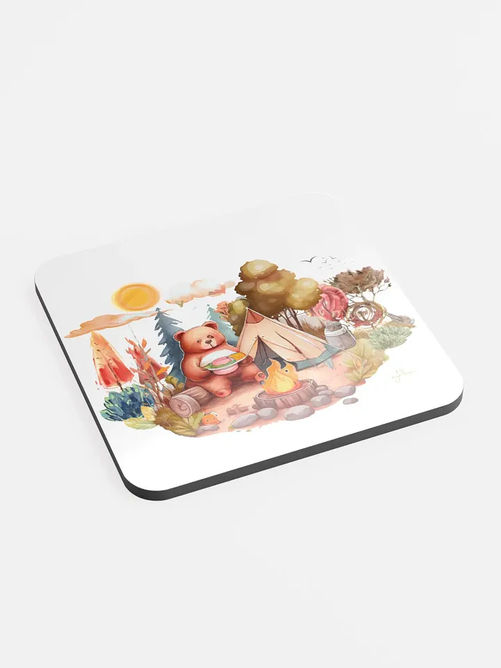 Camping Bear Drink Coaster | Eco-Friendly MDF & Cork | 3.74