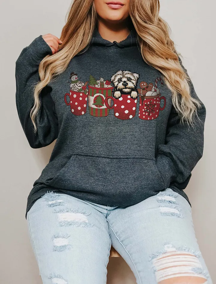 Cute Maltese in a Christmas Cup Hooded Sweatshirt | Funny Christmas Pup in a Cup product image (1)