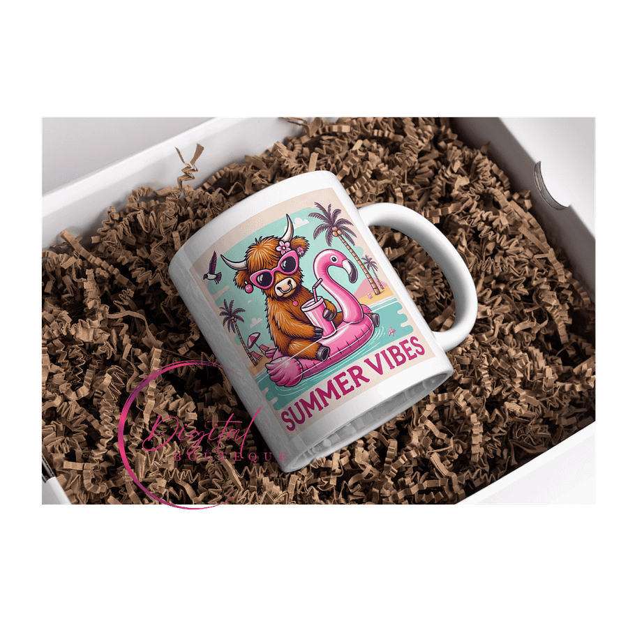 Cute Highland Cow on Flamingo Float Summer Clipart product image (4)