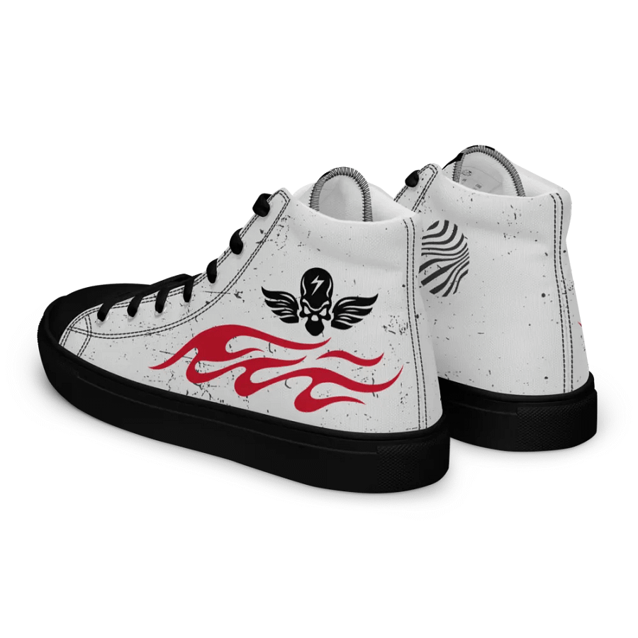 Women's High Top Canvas Shoes-Background fill Abstract 83, design of Skull with wings, Wave of flames and Groovy line in Circles design. product image (3)