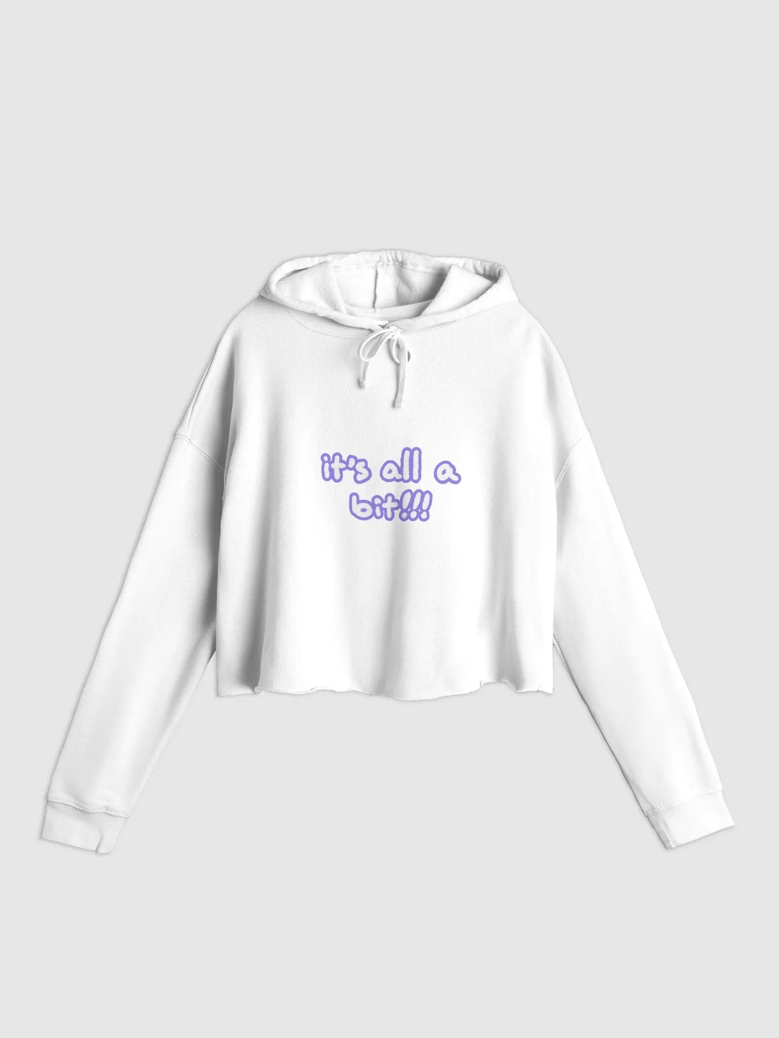 “It’s all a bit!!!” (sm. lined design, #9081ED) lightweight cropped hoodie product image (9)