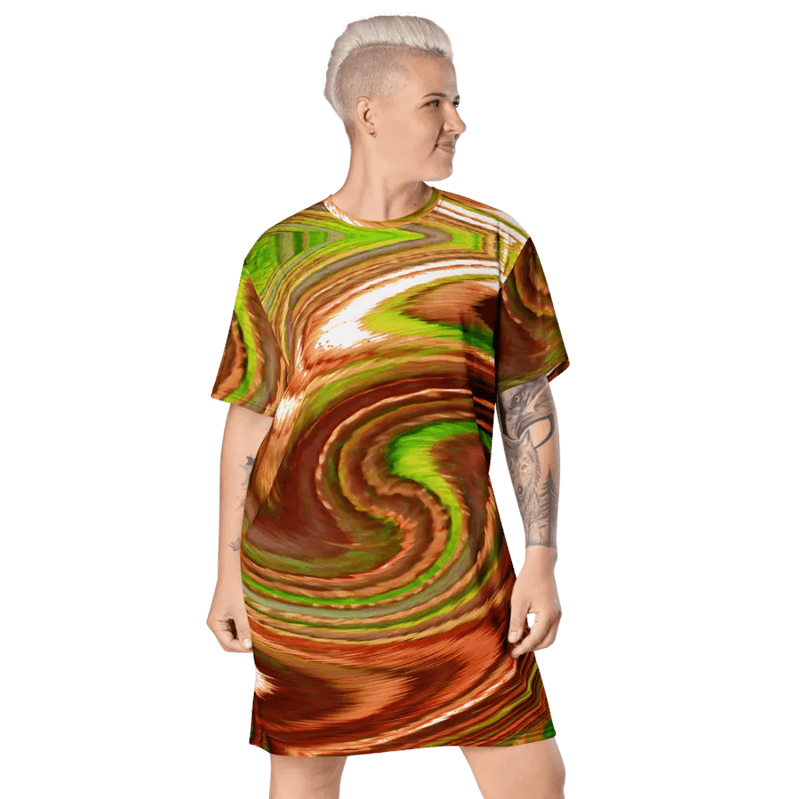 Abstract Swirling Earth Tones Lochan Reflections Women's T Shirt Dress product image (3)