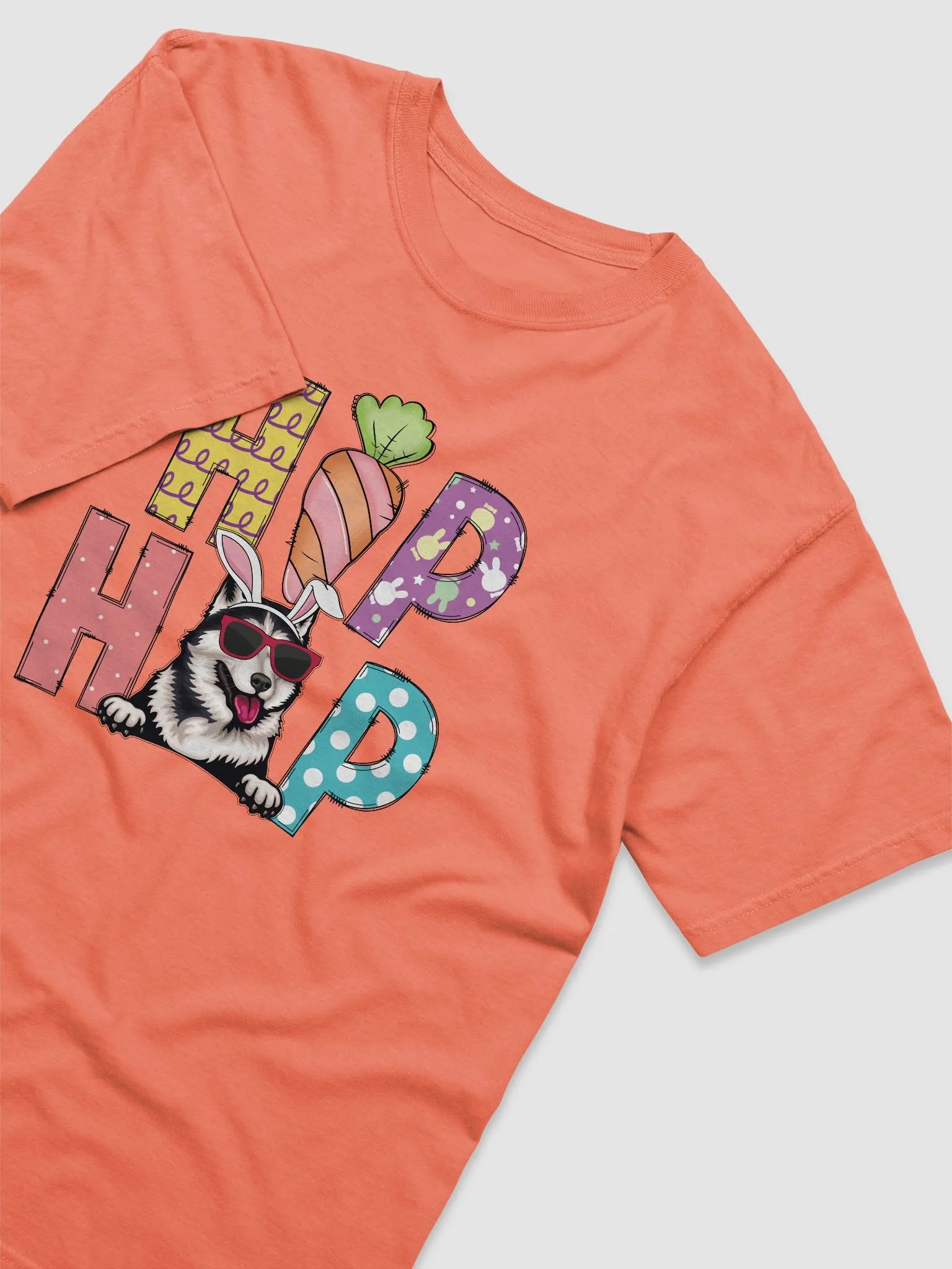 Hip Hop Easter Siberian Husky T-Shirt | Cute Easter Day Husky Wearing Bunny Ears and Sunglasses T-Shirt product image (21)