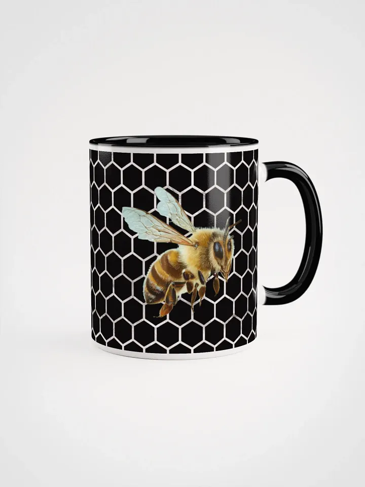 Bees IN Flight On Black Hexagonal Pattern Mug product image (1)