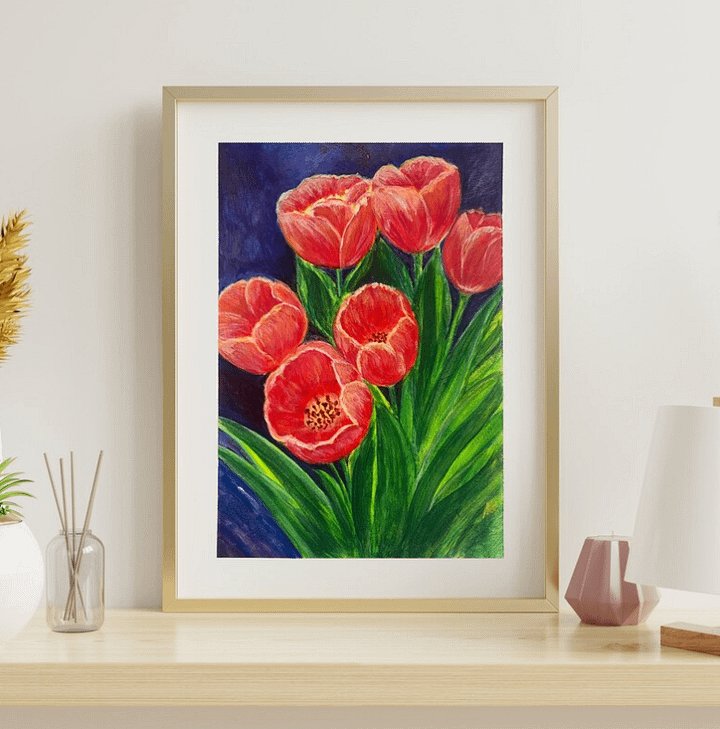LUXURY IN BLOOM: RED TULIPS ORIGINAL ACRYLIC PAINTING product image (2)