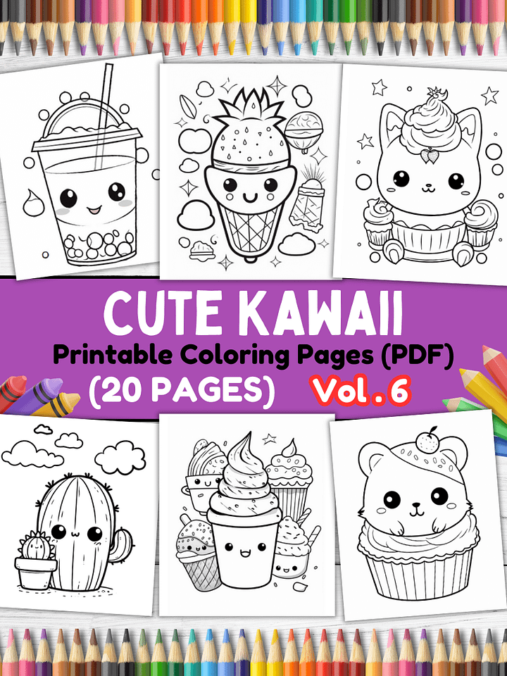 20 Cute Kawaii Coloring Pages#6 (PDF Coloring Pages) product image (1)